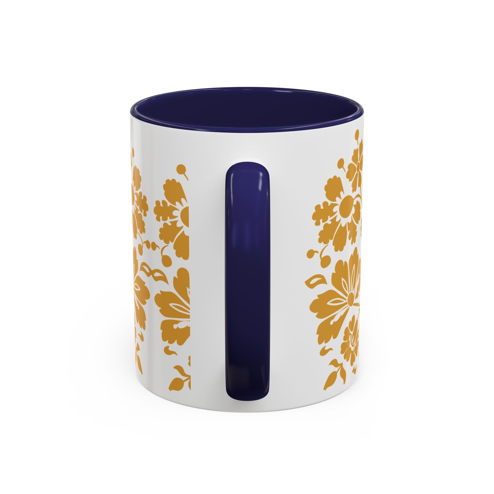 Gold Floral Accent Coffee Mug — Elegant Damask 11/15oz Ceramic