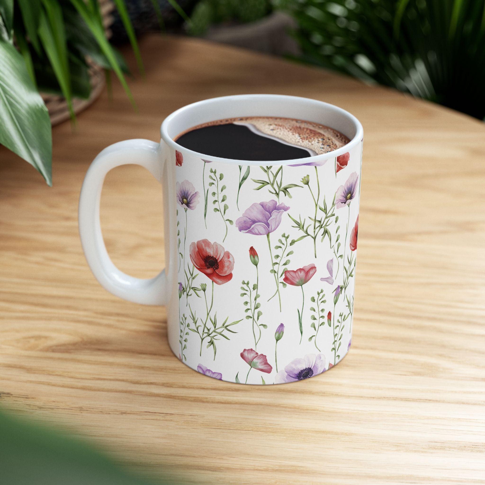 Floral Watercolor Poppy Mug — Botanical 11oz & 15oz Ceramic Coffee Cup