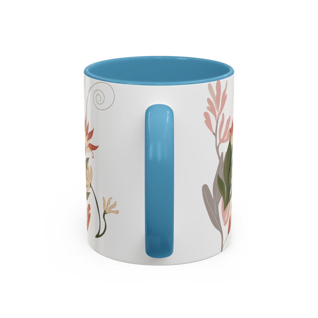 Floral Accent Coffee Mug – Botanical Pink & Green Pattern (11/15oz)