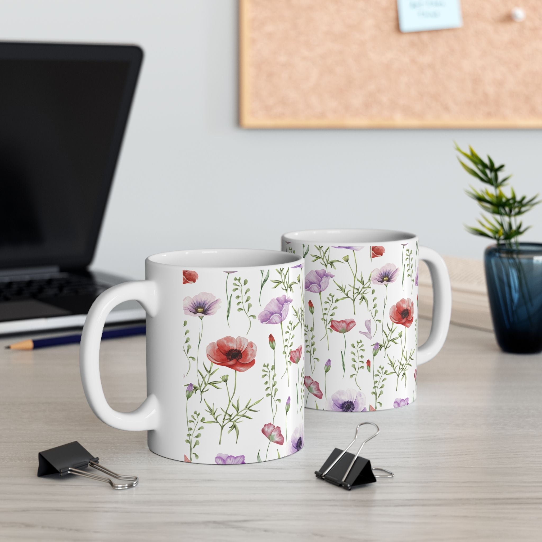 Floral Watercolor Poppy Mug — Botanical 11oz & 15oz Ceramic Coffee Cup