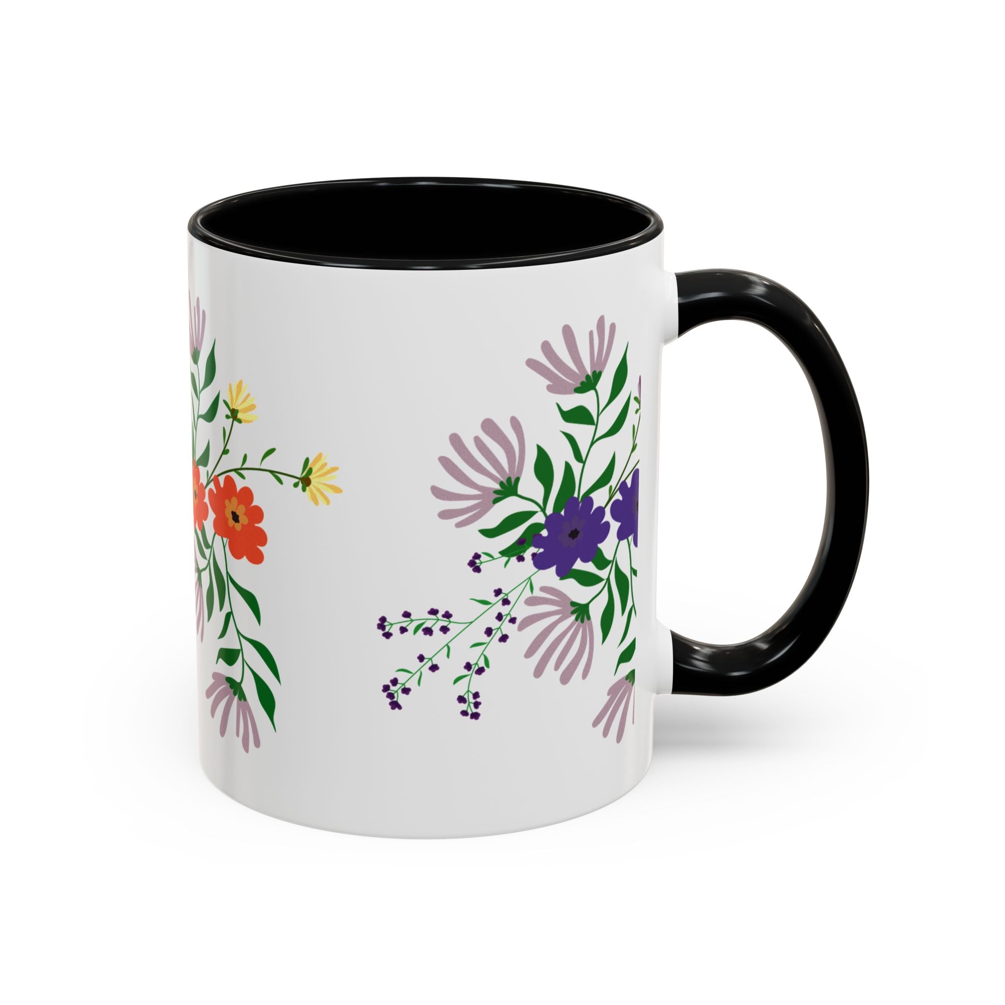 Floral Bouquet Accent Coffee Mug – Colorful Wildflower Design (11/15oz)