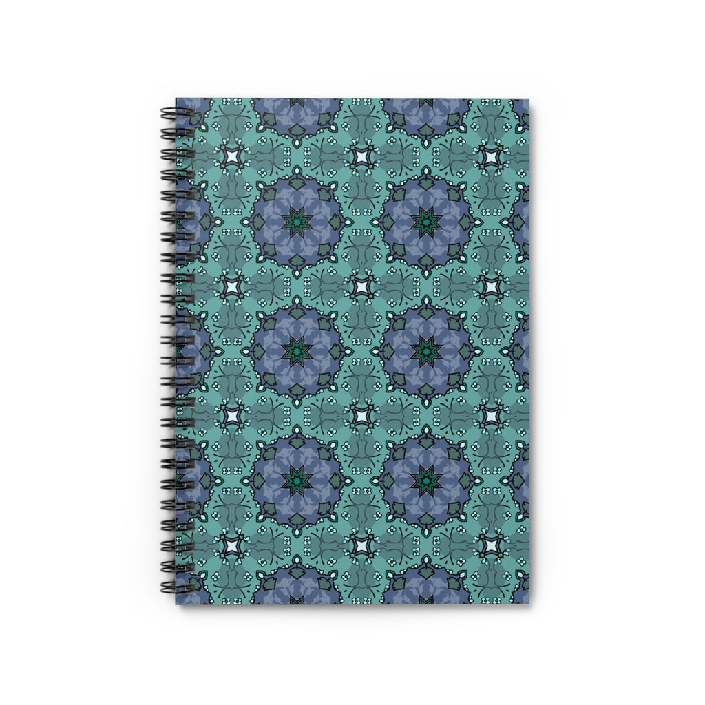 Teal Floral Kaleidoscope Spiral Notebook — Ruled Journal for Notes & Planning
