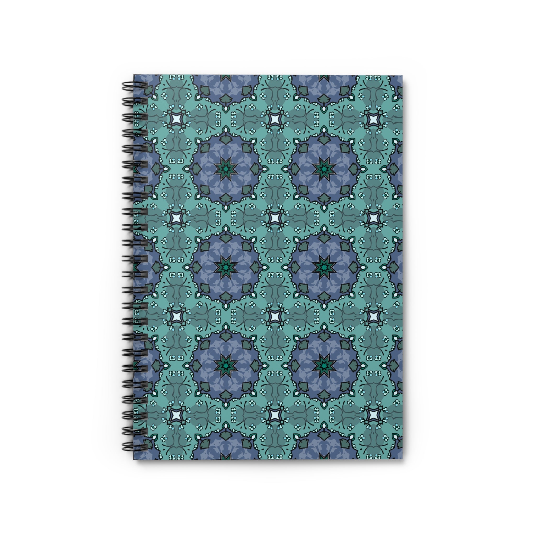 Teal Floral Kaleidoscope Spiral Notebook — Ruled Journal for Notes & Planning