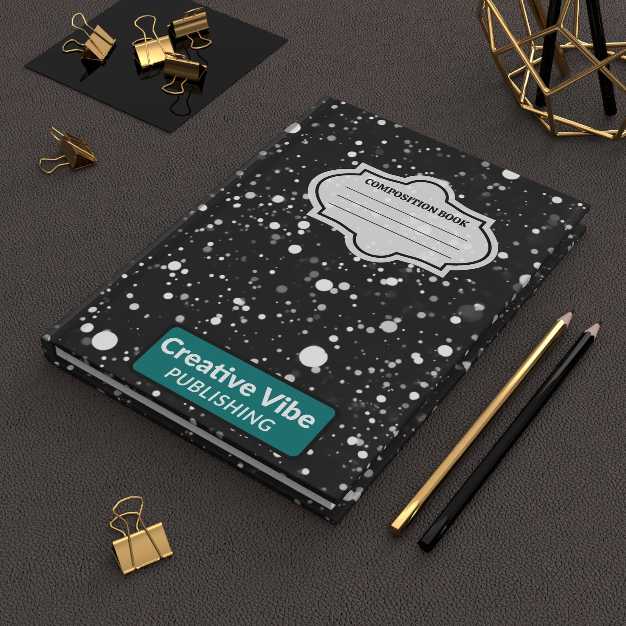 Composition Notebook Hardcover Journal — Black Speckled 'Composition Book' Design