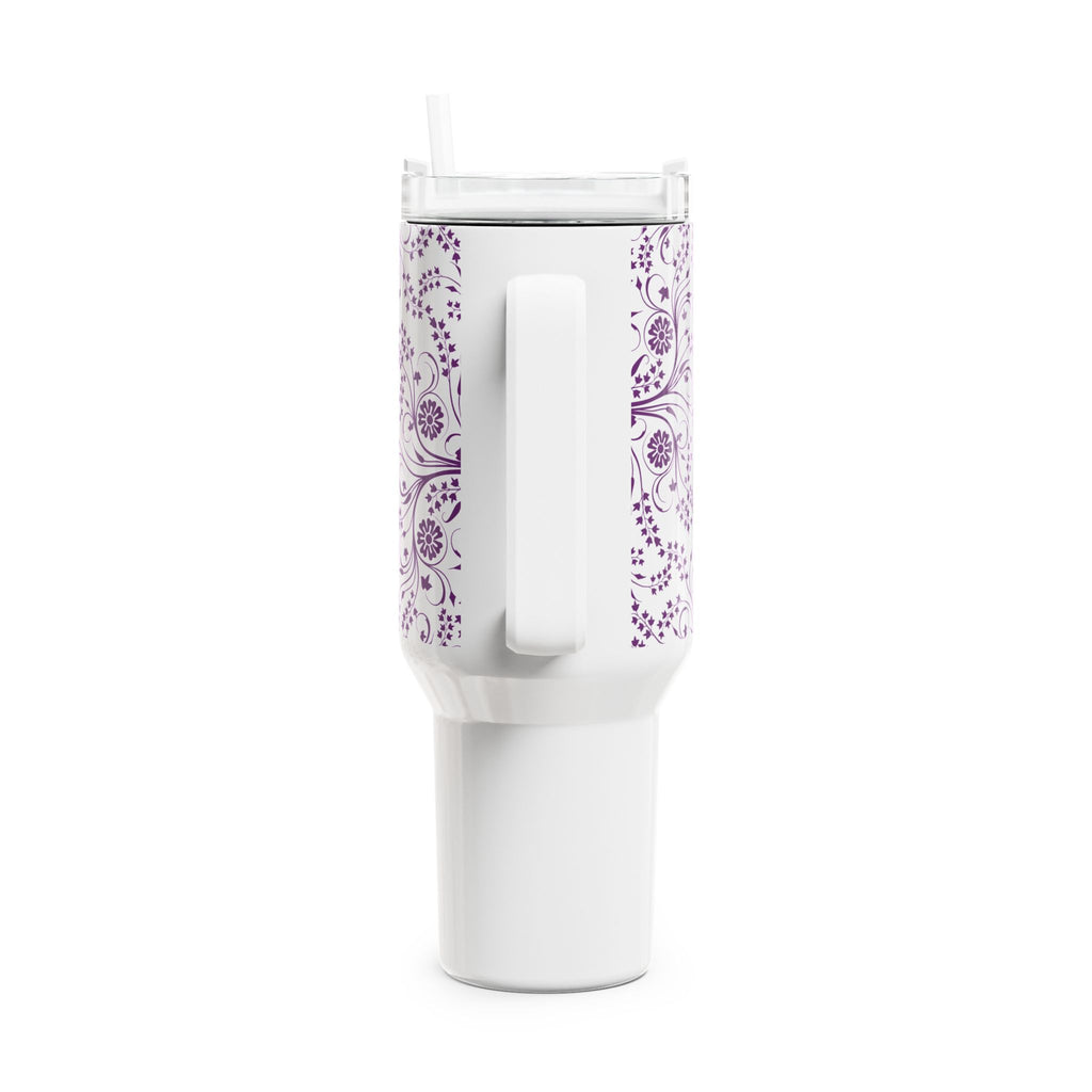 40oz Floral Swirl Tumbler — Purple Vine Insulated Travel Mug