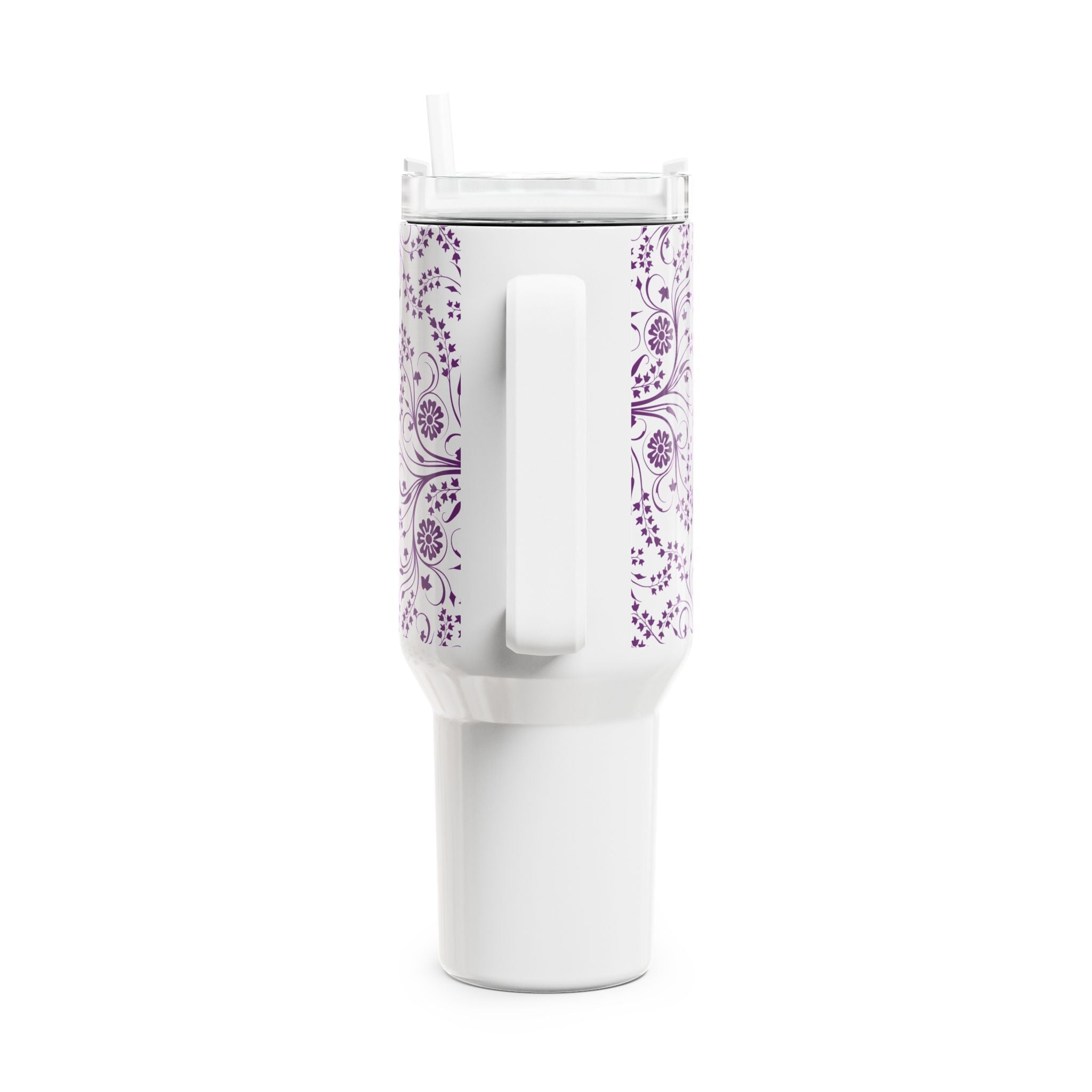 40oz Floral Swirl Tumbler — Purple Vine Insulated Travel Mug