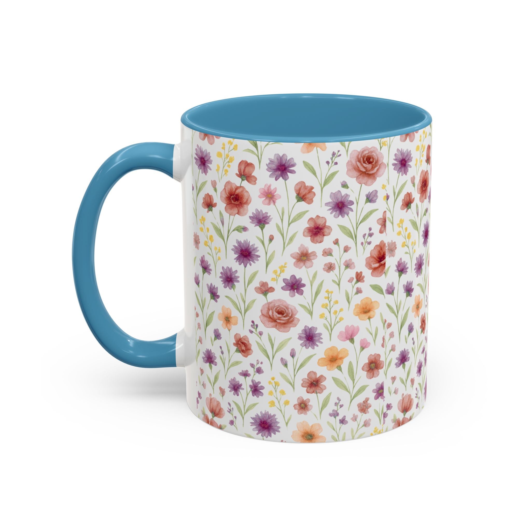Floral Watercolor Accent Coffee Mug – Pink & Purple Wildflower Pattern (11/15oz)
