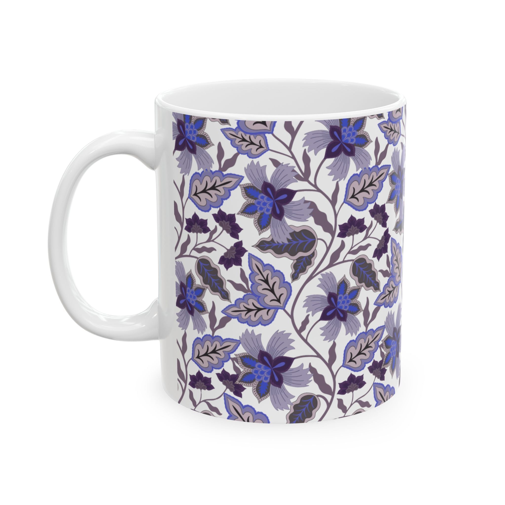Blue Floral Ceramic Mug – Vintage Botanical Pattern (11oz & 15oz)