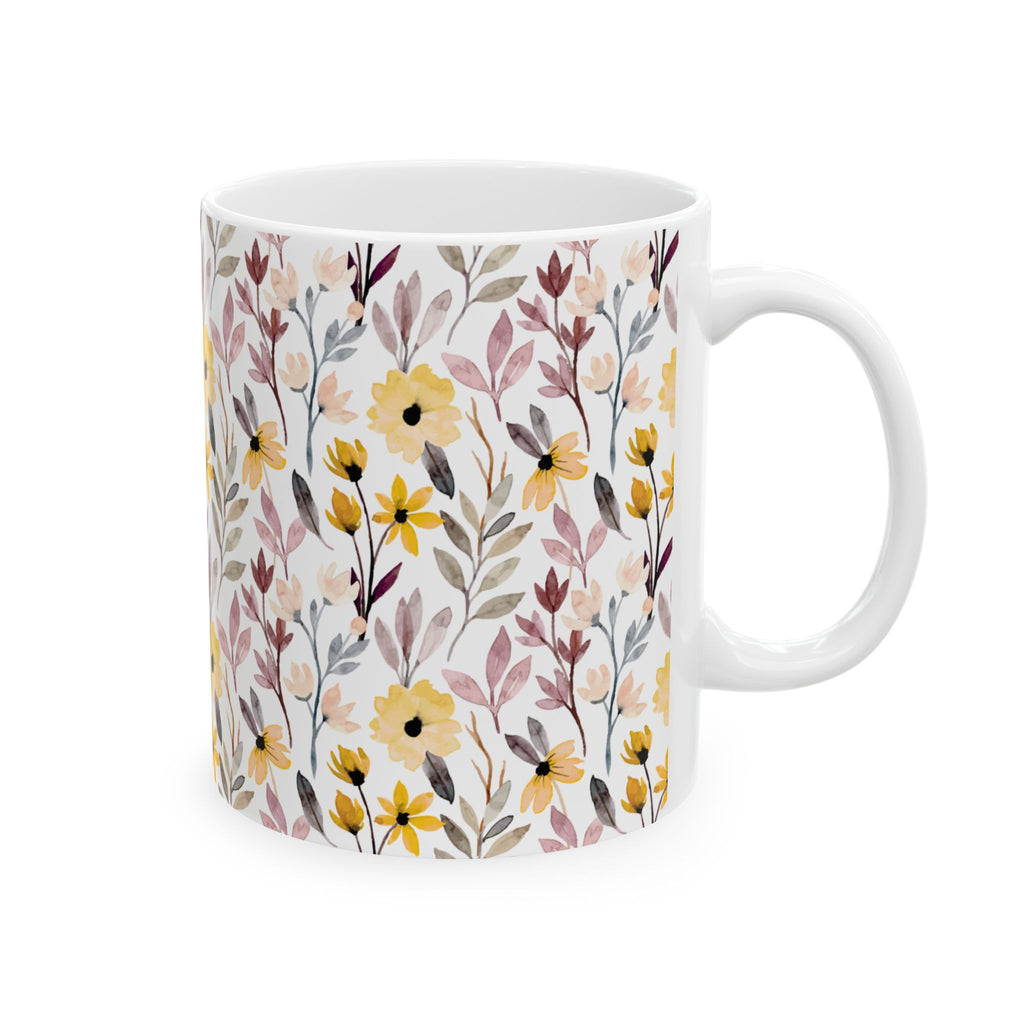 Floral Watercolor Mug – Yellow Wildflower Ceramic Coffee Cup (11oz & 15oz)