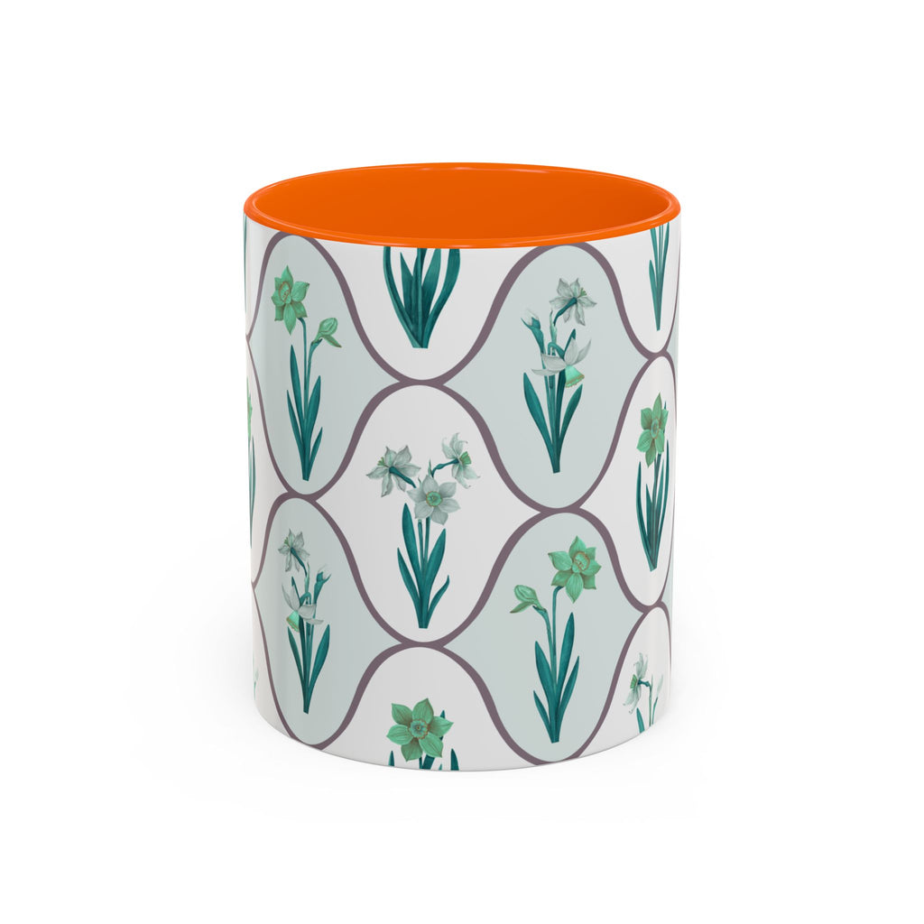 Floral Tile Accent Coffee Mug — Green Botanical Pattern (11/15 oz)