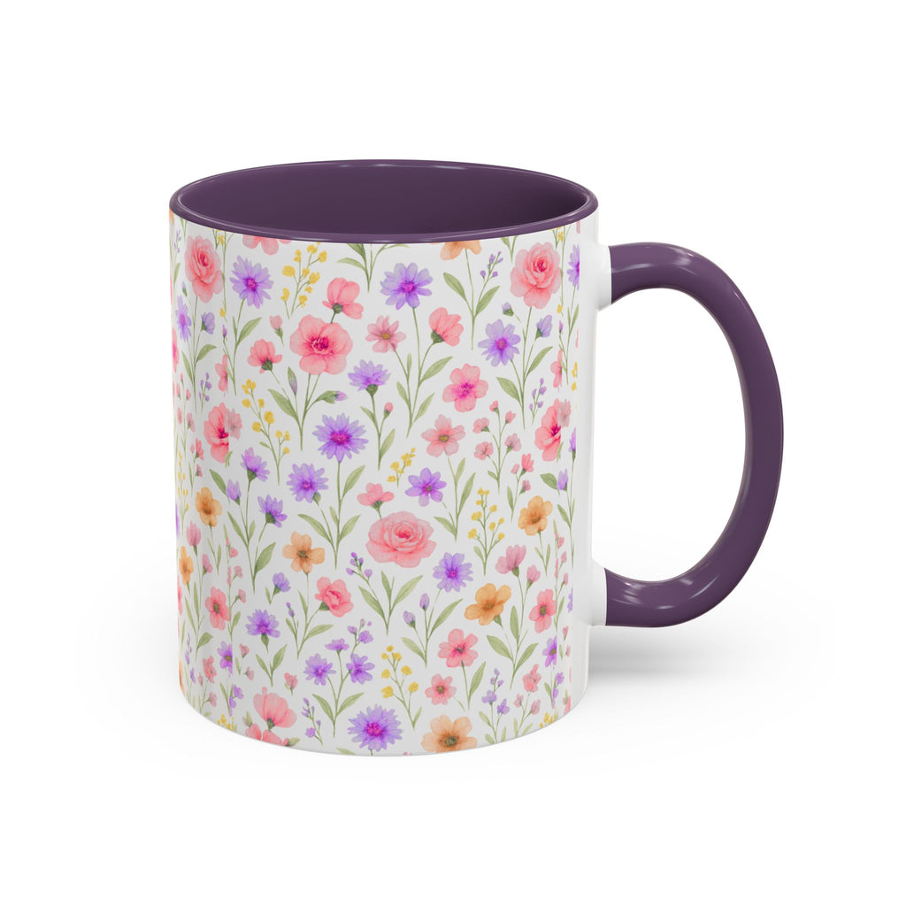 Floral Watercolor Accent Coffee Mug — Pastel Wildflower Pattern (11/15 oz)