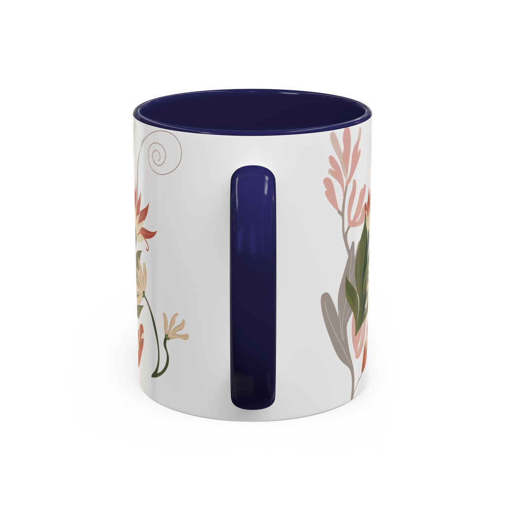 Floral Accent Coffee Mug – Botanical Pink & Green Pattern (11/15oz)