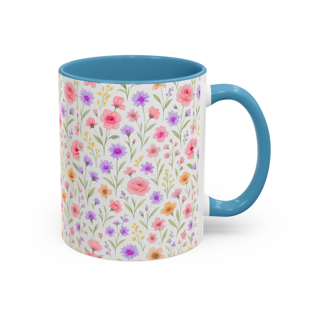 Floral Watercolor Accent Coffee Mug — Pastel Wildflower Pattern (11/15 oz)