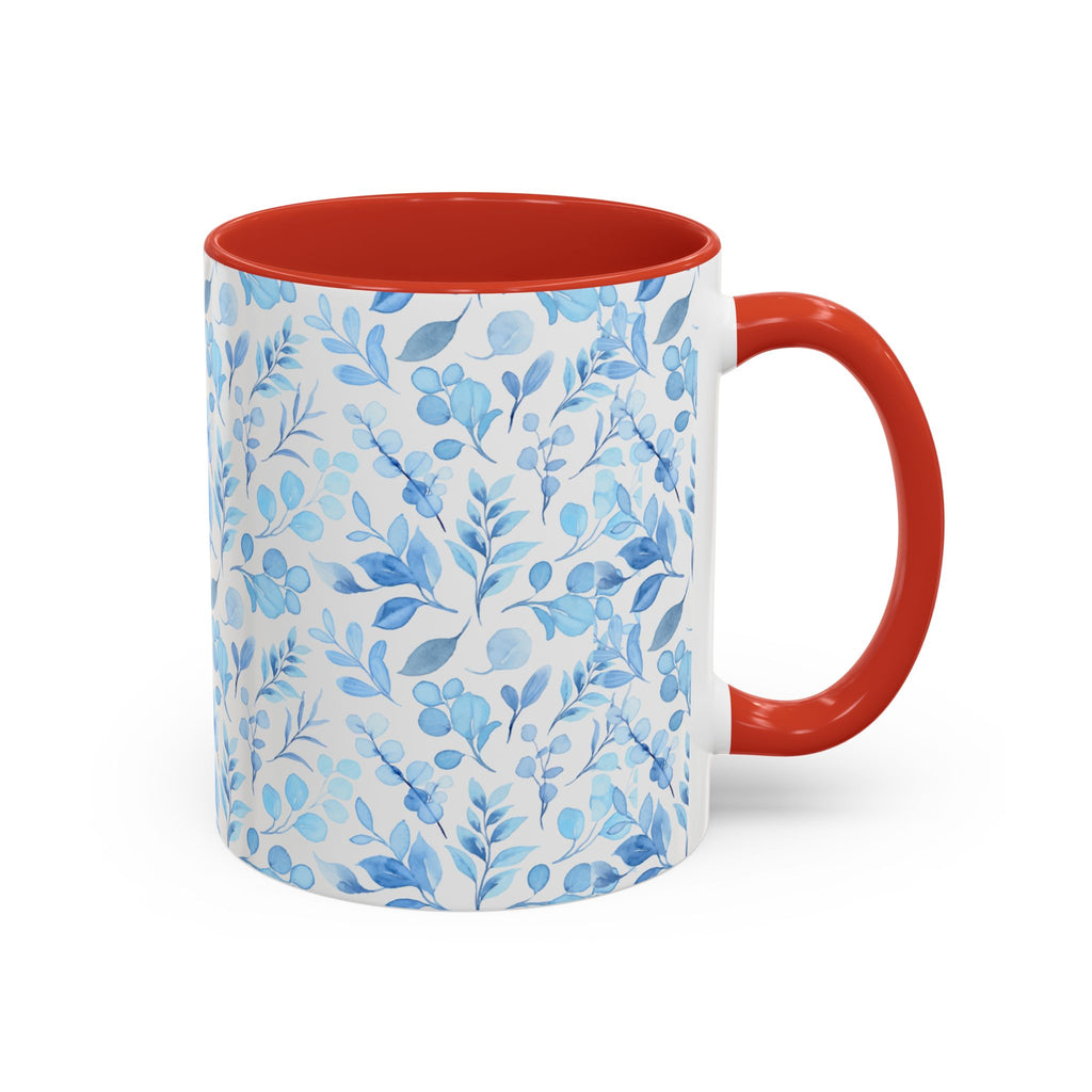 Blue Watercolor Floral Coffee Mug — Accent Handle & Interior