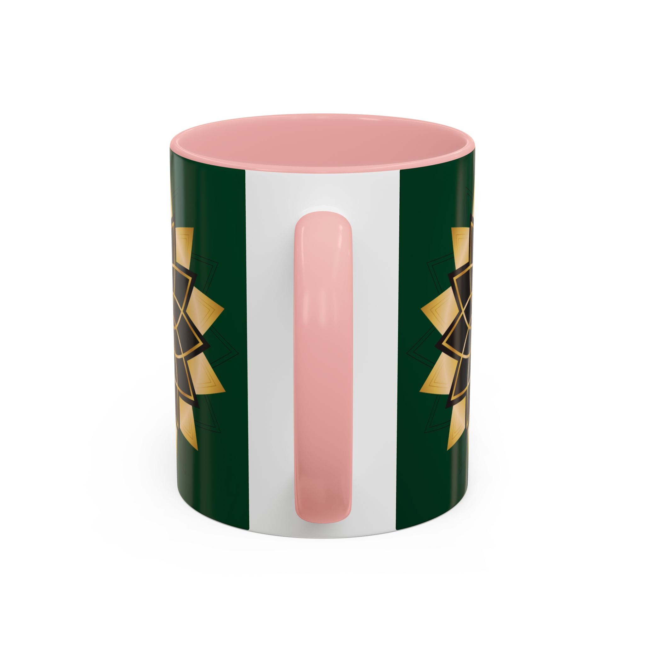 Gold Mandala Accent Coffee Mug — Elegant Green & Black Ceramic 11/15oz