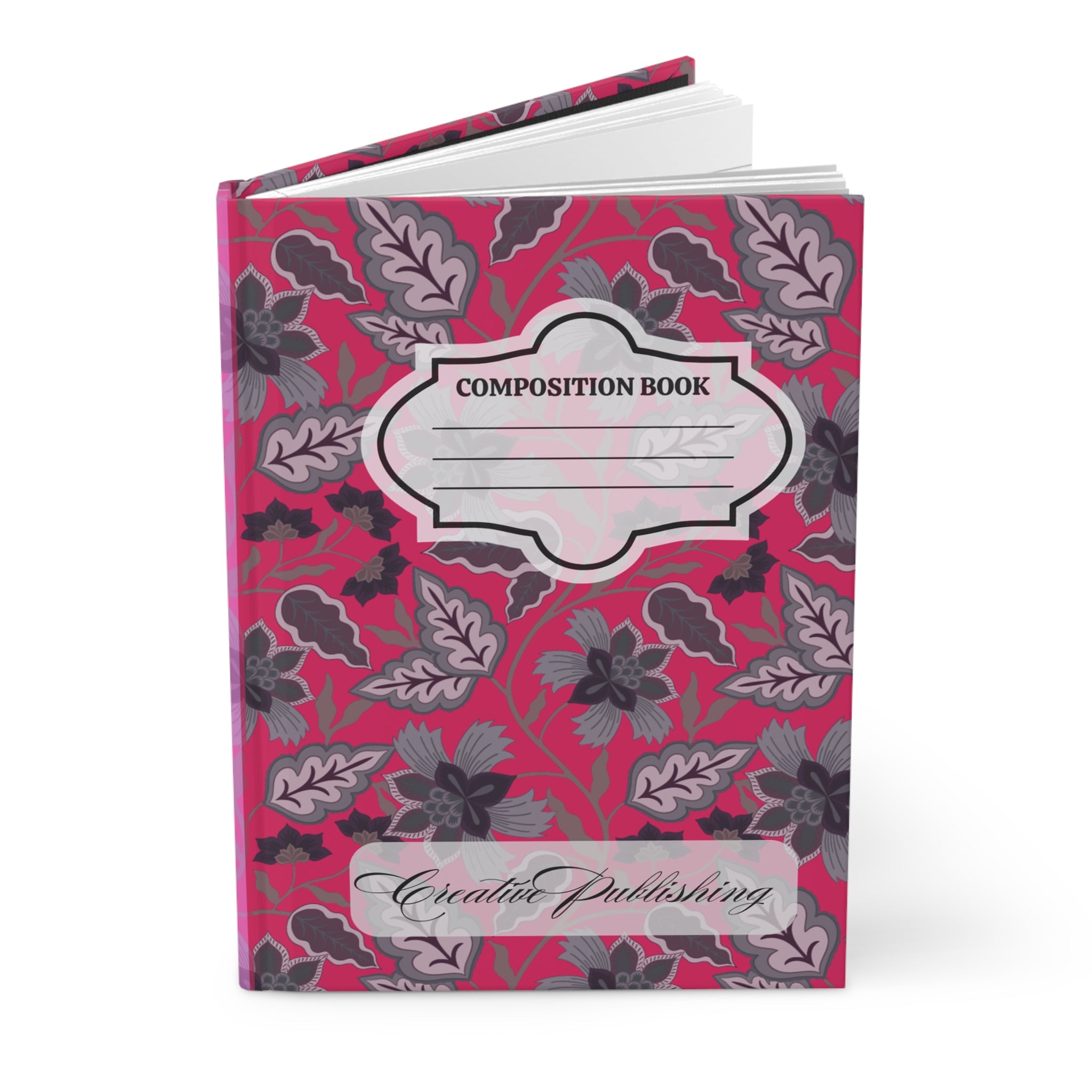 Floral Composition Hardcover Journal — Pink Vintage Notebook with 'Composition Book' Label