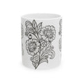 Floral Outline Ceramic Mug — Black & White Hand-Drawn Flower Pattern (11oz, 15oz)