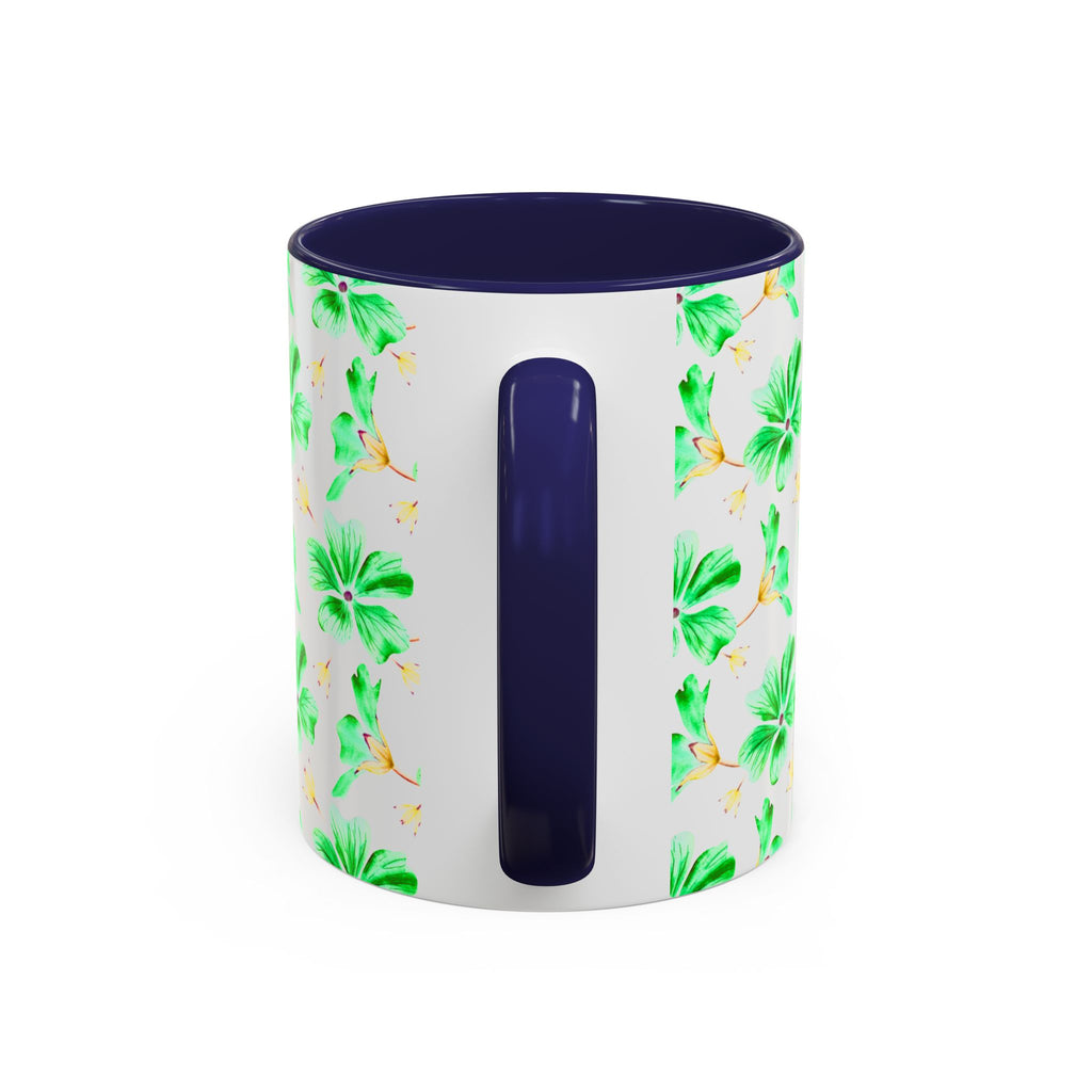 Green Watercolor Hibiscus Accent Coffee Mug – Tropical Floral Ceramic Mug