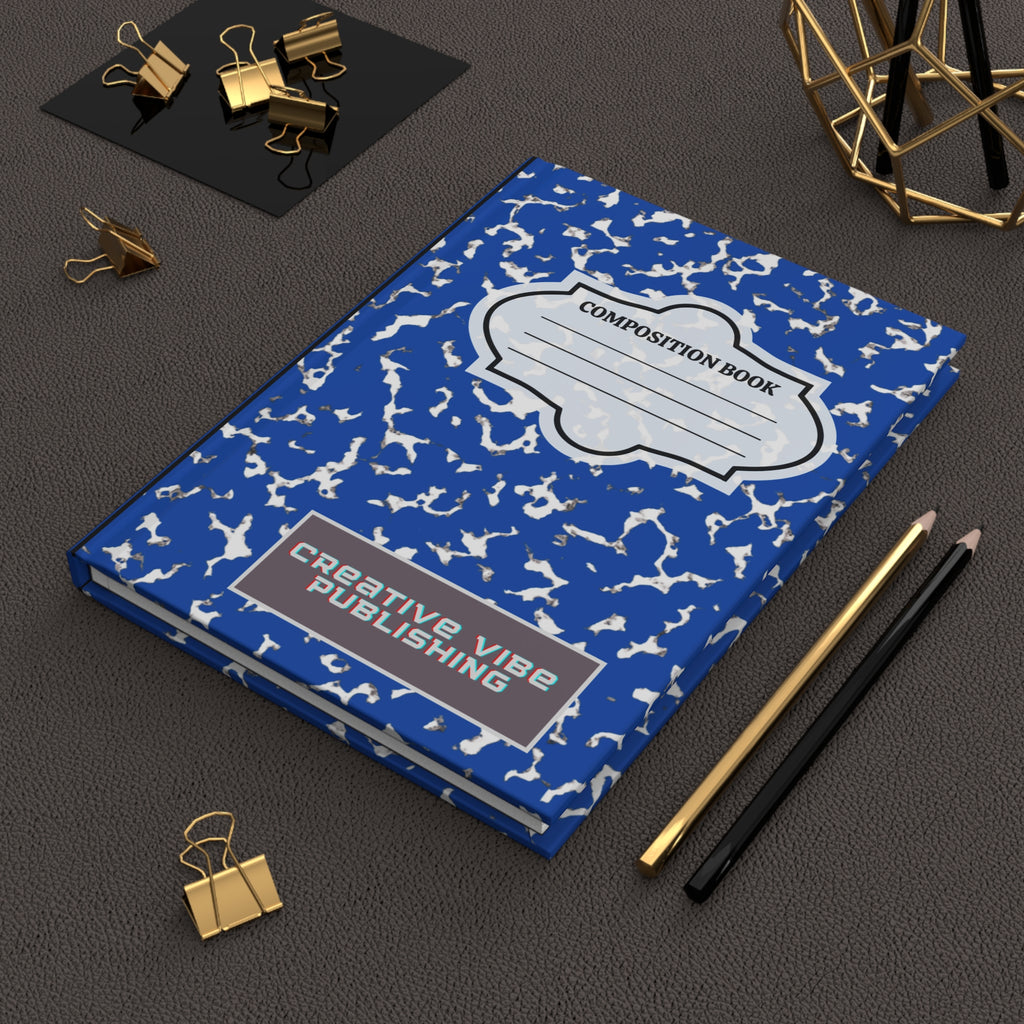 Blue Composition Hardcover Journal — "Composition Book" Classic Marble Notebook