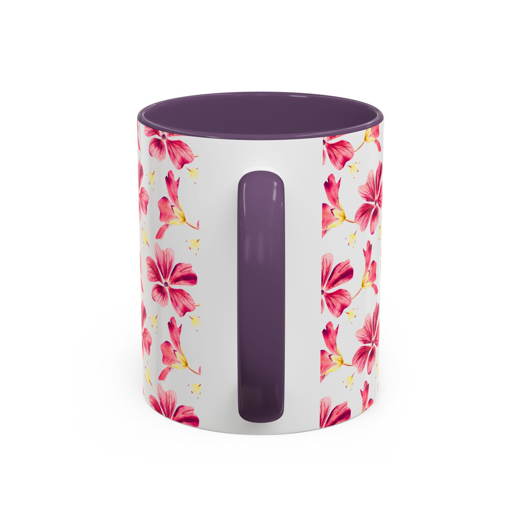 Pink Floral Accent Coffee Mug – Watercolor Hibiscus Pattern (11/15 oz)