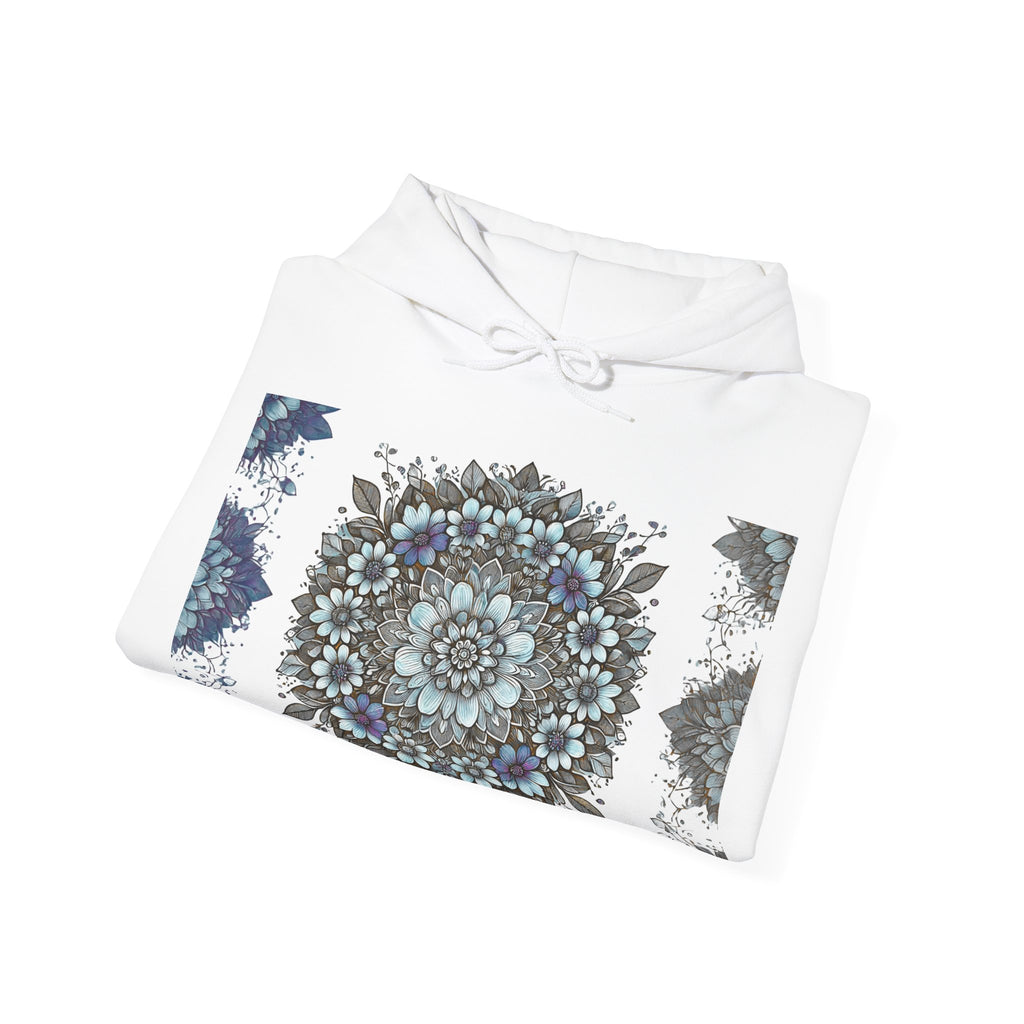 Mandala Floral Hoodie — Blue Ornamental Graphic Sweatshirt