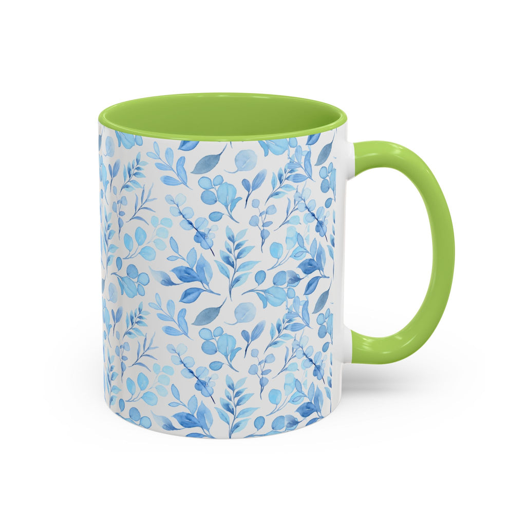 Blue Watercolor Floral Coffee Mug — Accent Handle & Interior