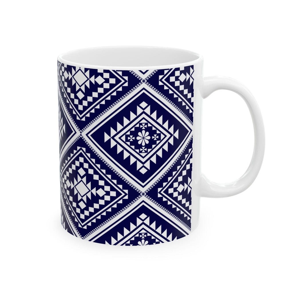 Navy Geometric Aztec Ceramic Mug (11oz & 15oz)