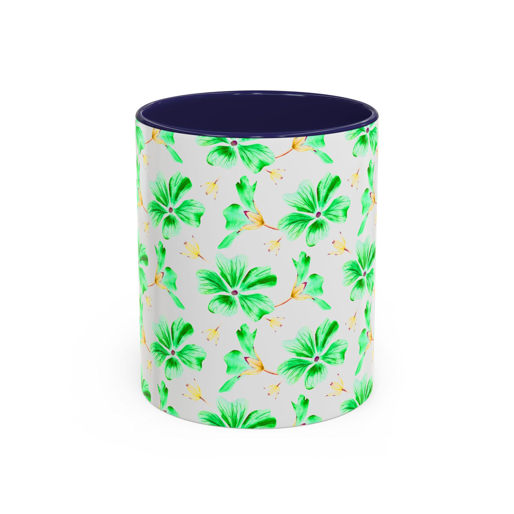 Green Watercolor Hibiscus Accent Coffee Mug – Tropical Floral Ceramic Mug