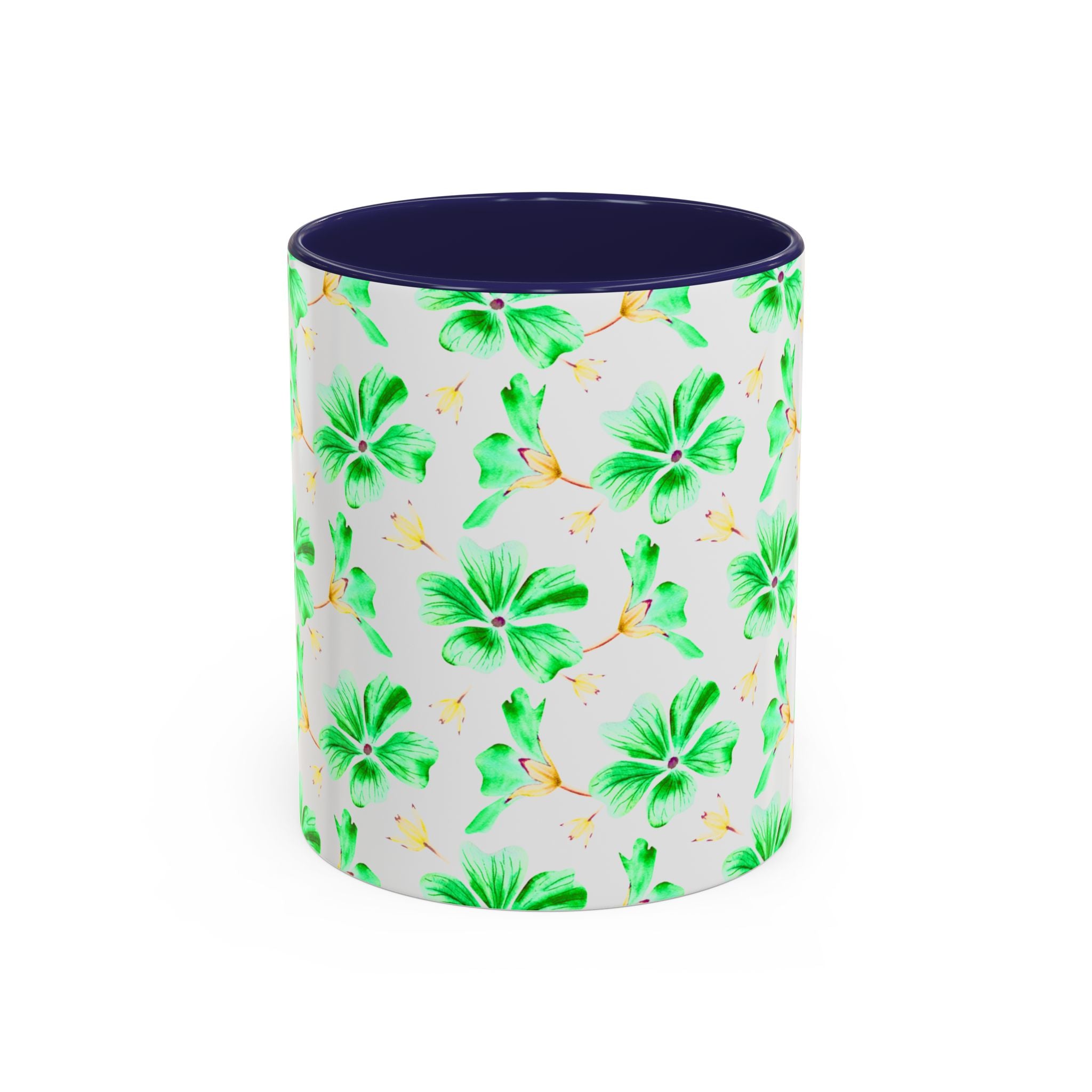 Green Watercolor Hibiscus Accent Coffee Mug – Tropical Floral Ceramic Mug