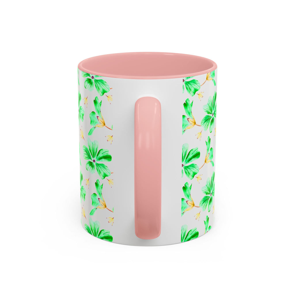 Green Watercolor Hibiscus Accent Coffee Mug – Tropical Floral Ceramic Mug