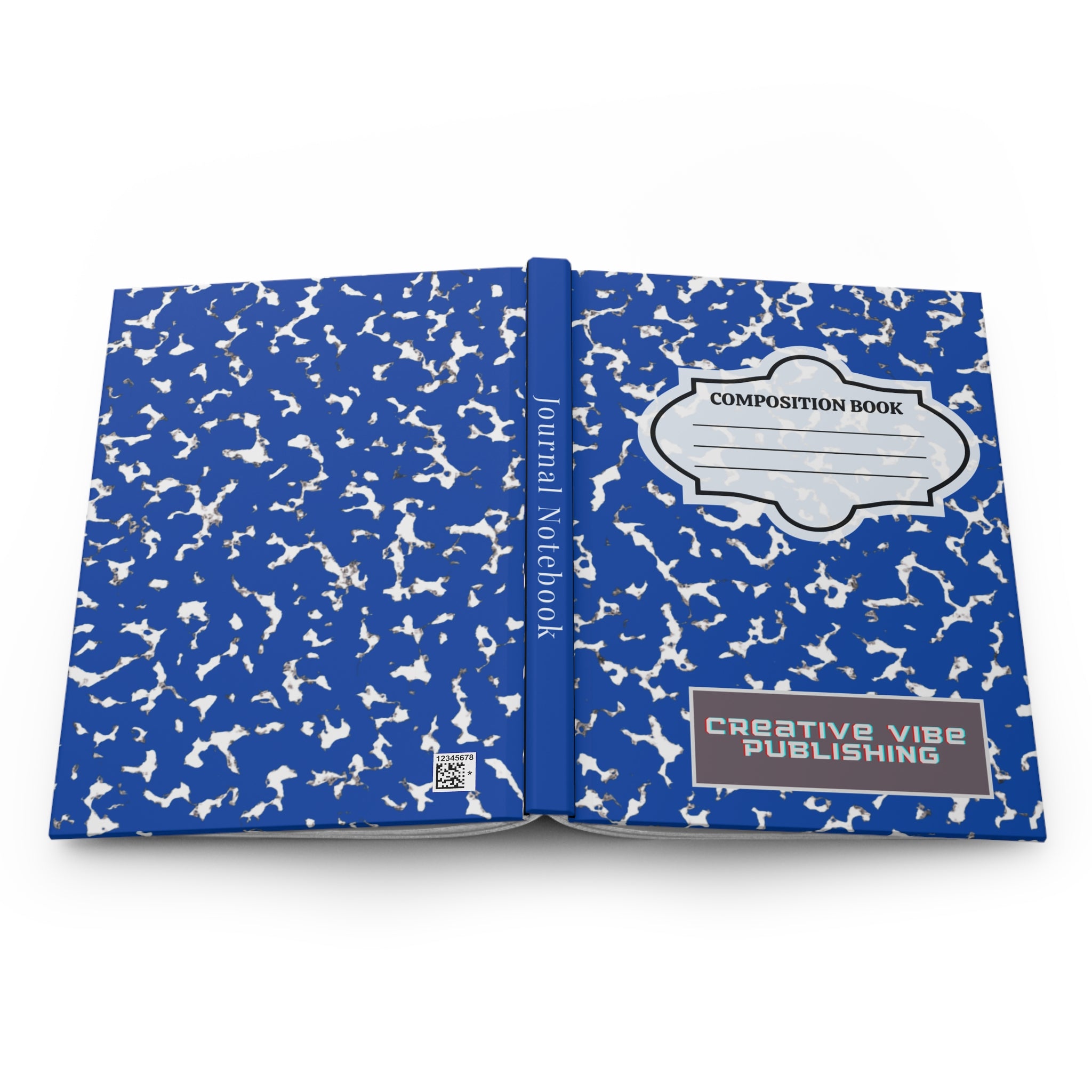 Blue Composition Hardcover Journal — "Composition Book" Classic Marble Notebook