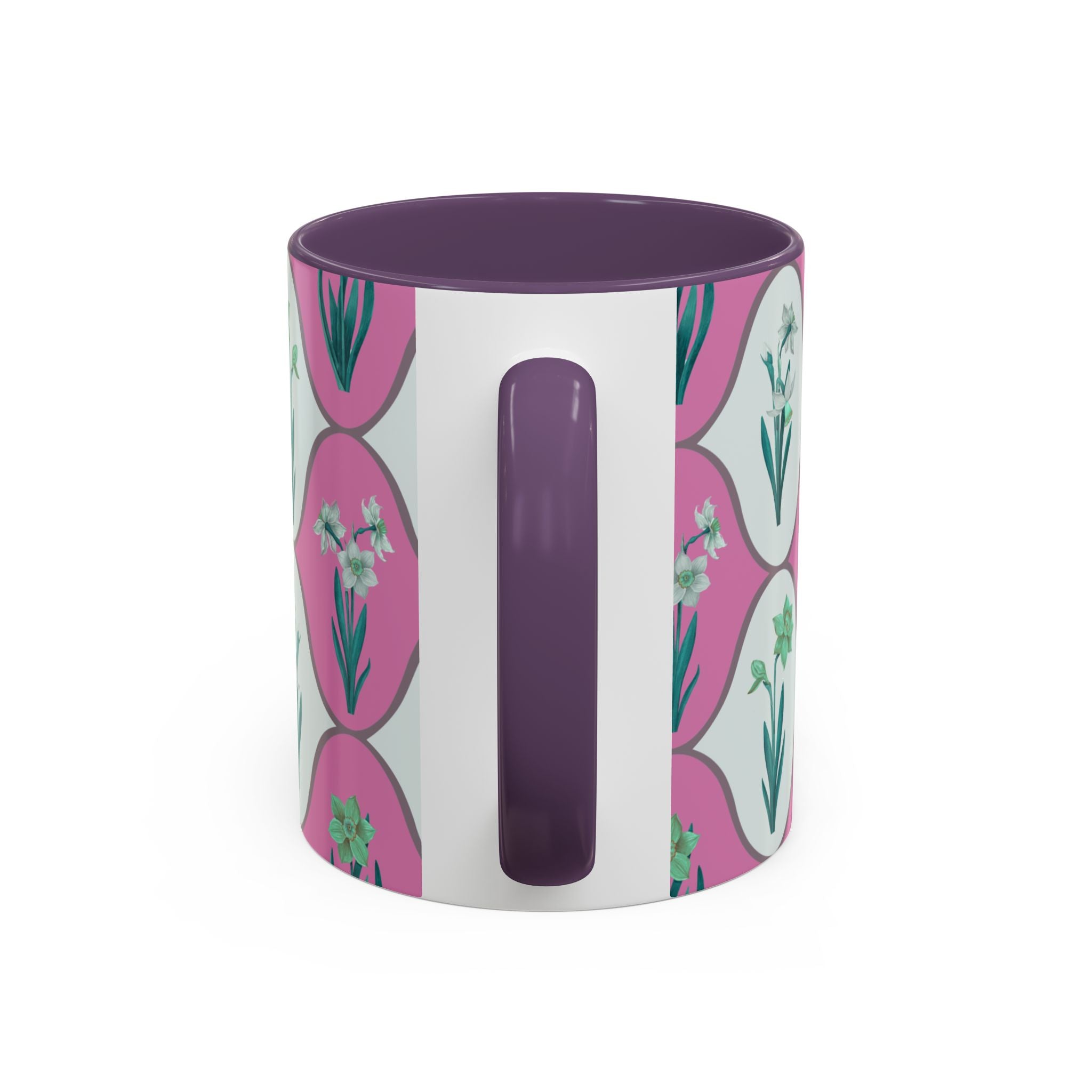 Floral Wave Accent Coffee Mug – Pink Retro Daffodil Pattern (11/15oz)
