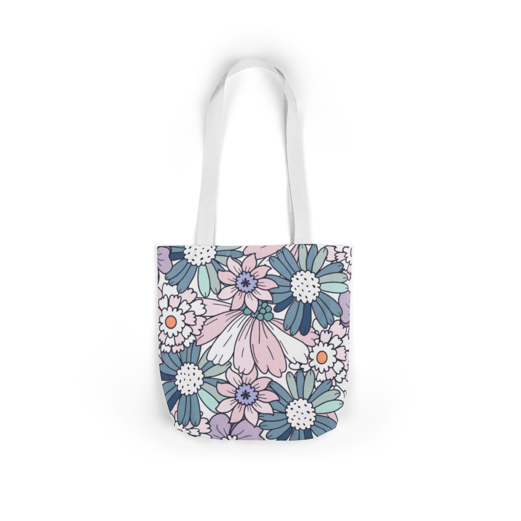Floral Canvas Tote Bag — Pastel Daisy Garden Print
