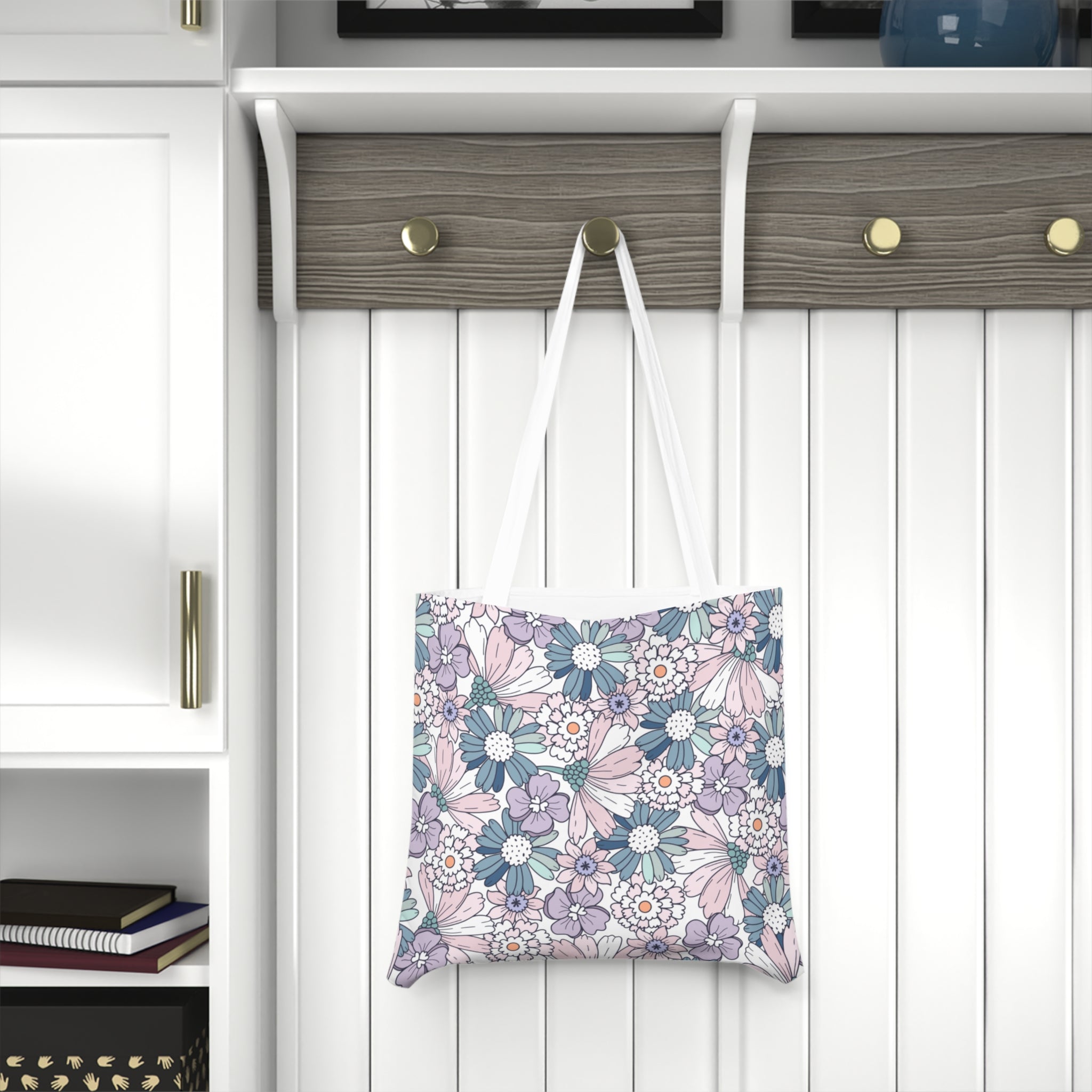 Floral Meadow Shoulder Tote — Pastel Daisy All-Over Print