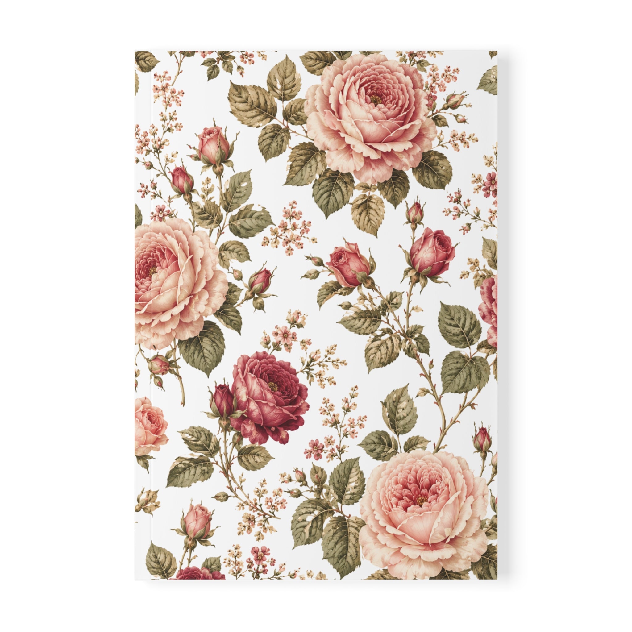 Floral Rose A5 Notebook — Vintage Pink Rose Softcover Journal