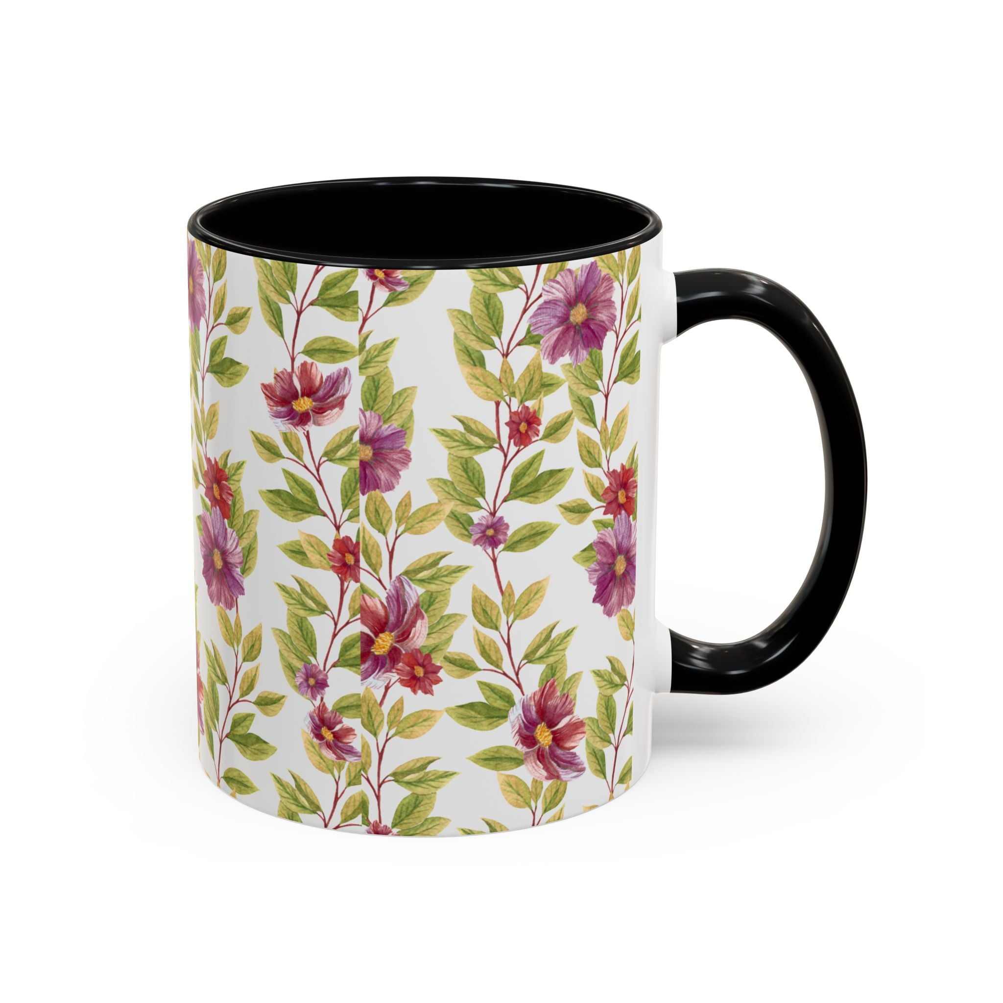 Floral Vine Accent Coffee Mug — Purple Watercolor Blossoms (11/15oz)