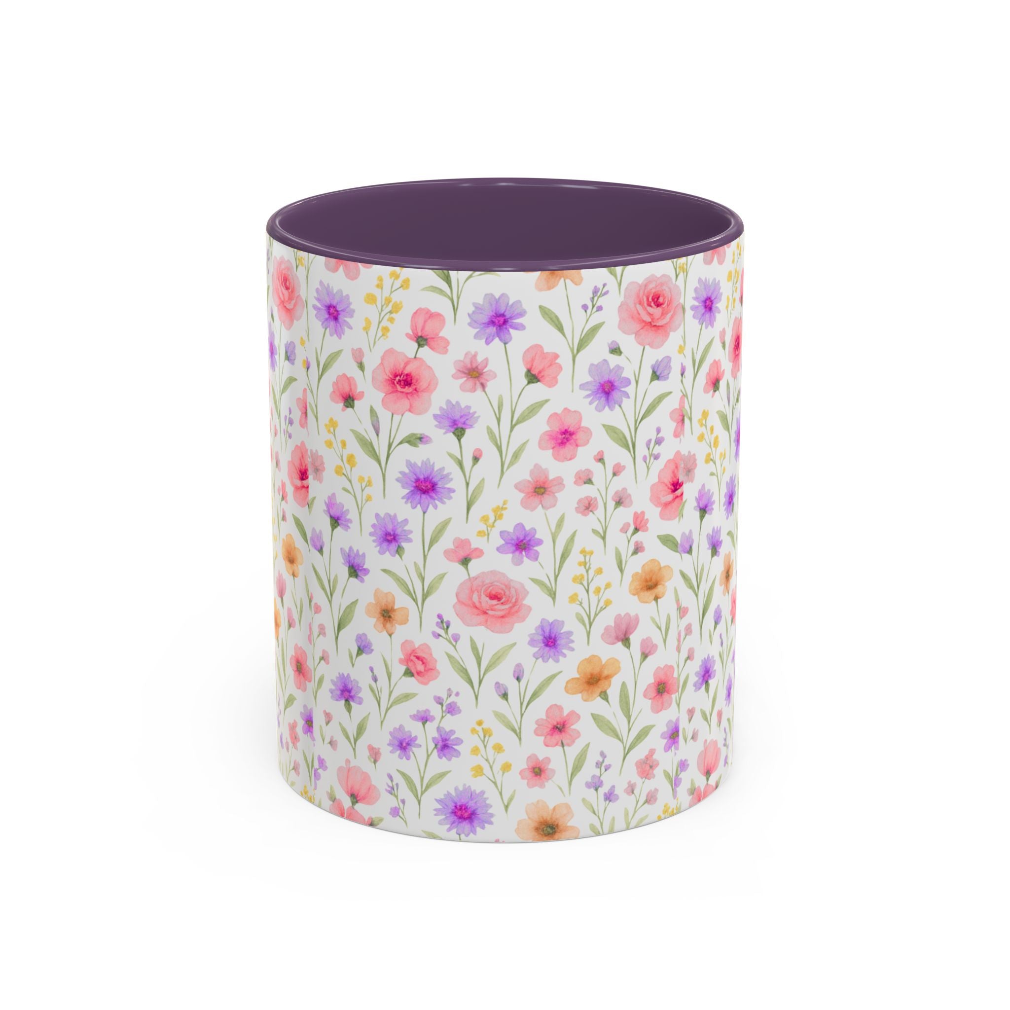 Floral Watercolor Accent Coffee Mug — Pastel Wildflower Pattern (11/15 oz)
