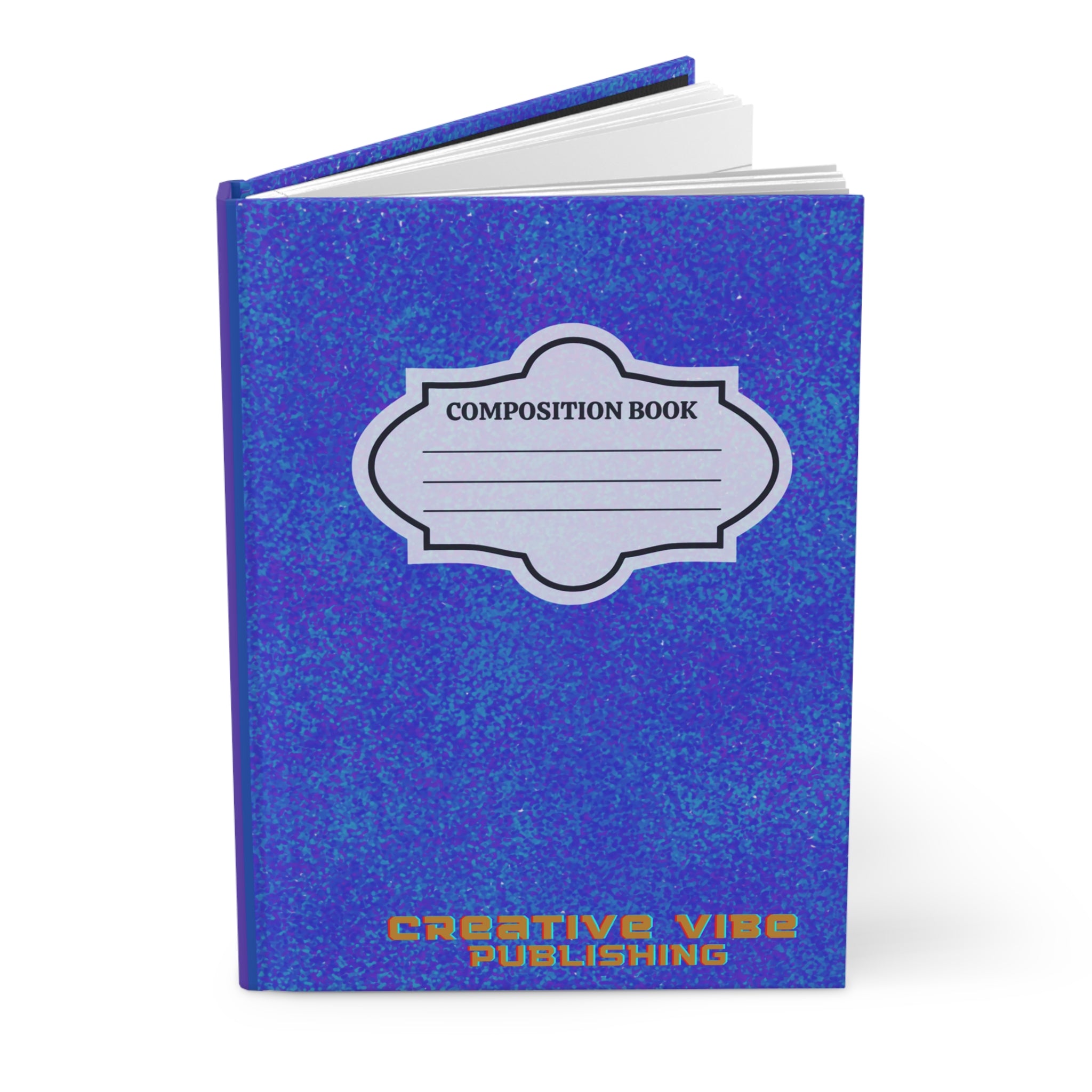Composition Book Hardcover Journal — Blue Speckled Notebook with "Creative Vibe Publishing"