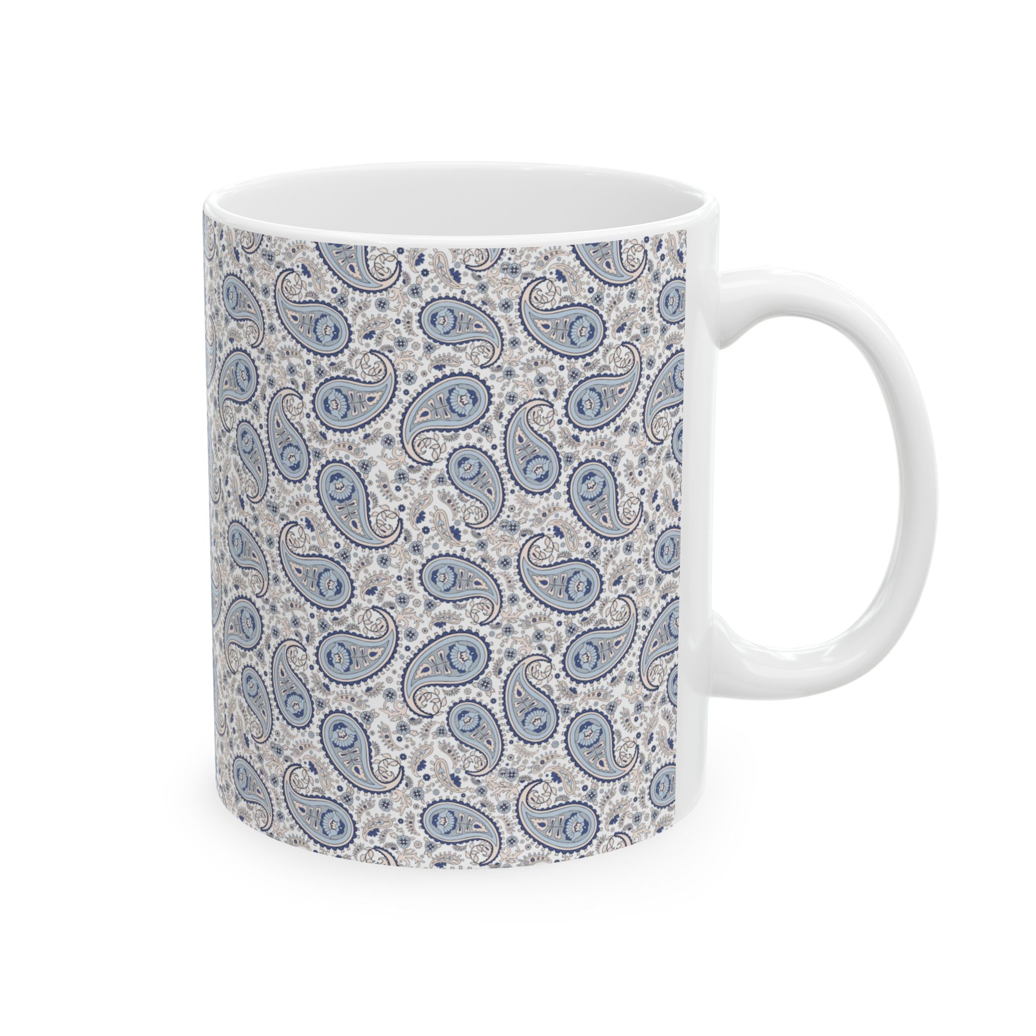 Blue Paisley Ceramic Mug — Vintage Boho Pattern Coffee Cup (11oz, 15oz)