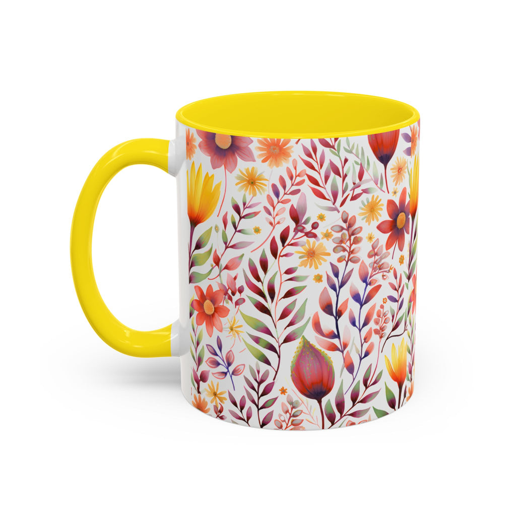 Floral Accent Coffee Mug – Colorful Watercolor Garden Design (11/15oz)