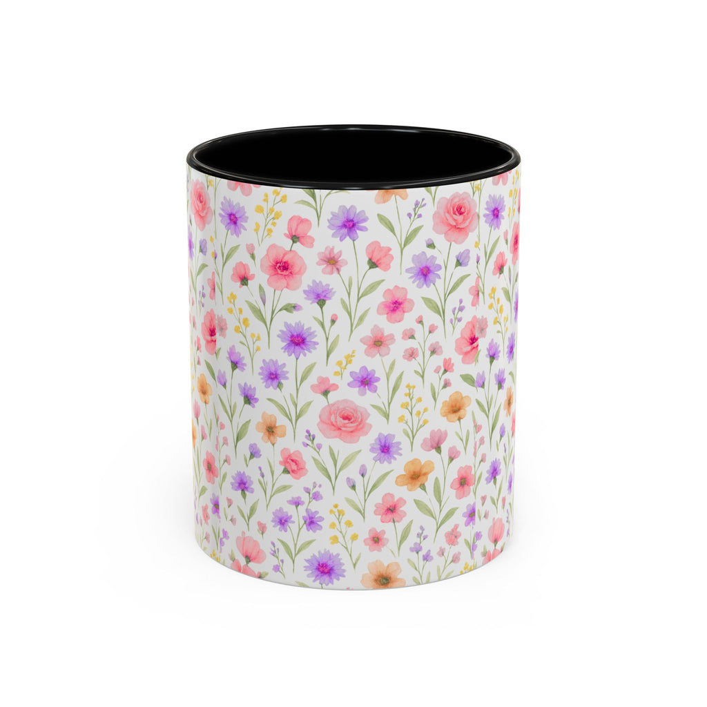 Floral Watercolor Accent Coffee Mug — Pastel Wildflower Pattern (11/15 oz)