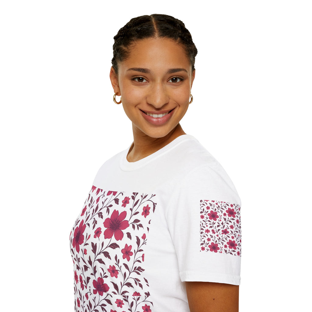 Floral Vine Tee — Pink Bloom Pattern T-Shirt
