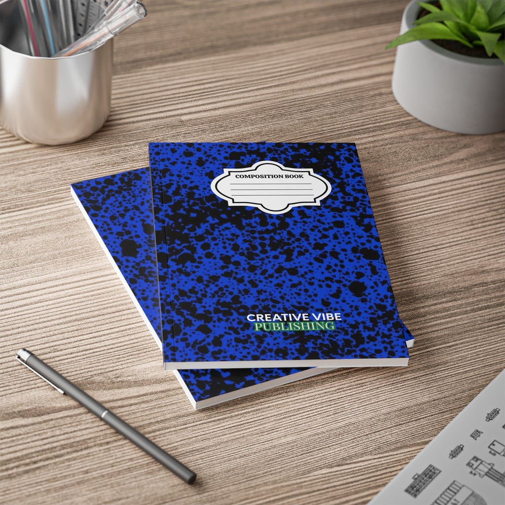 Composition Book-Style A5 Notebook — Blue Speckled Cover, 'Creative Vibe Publishing'