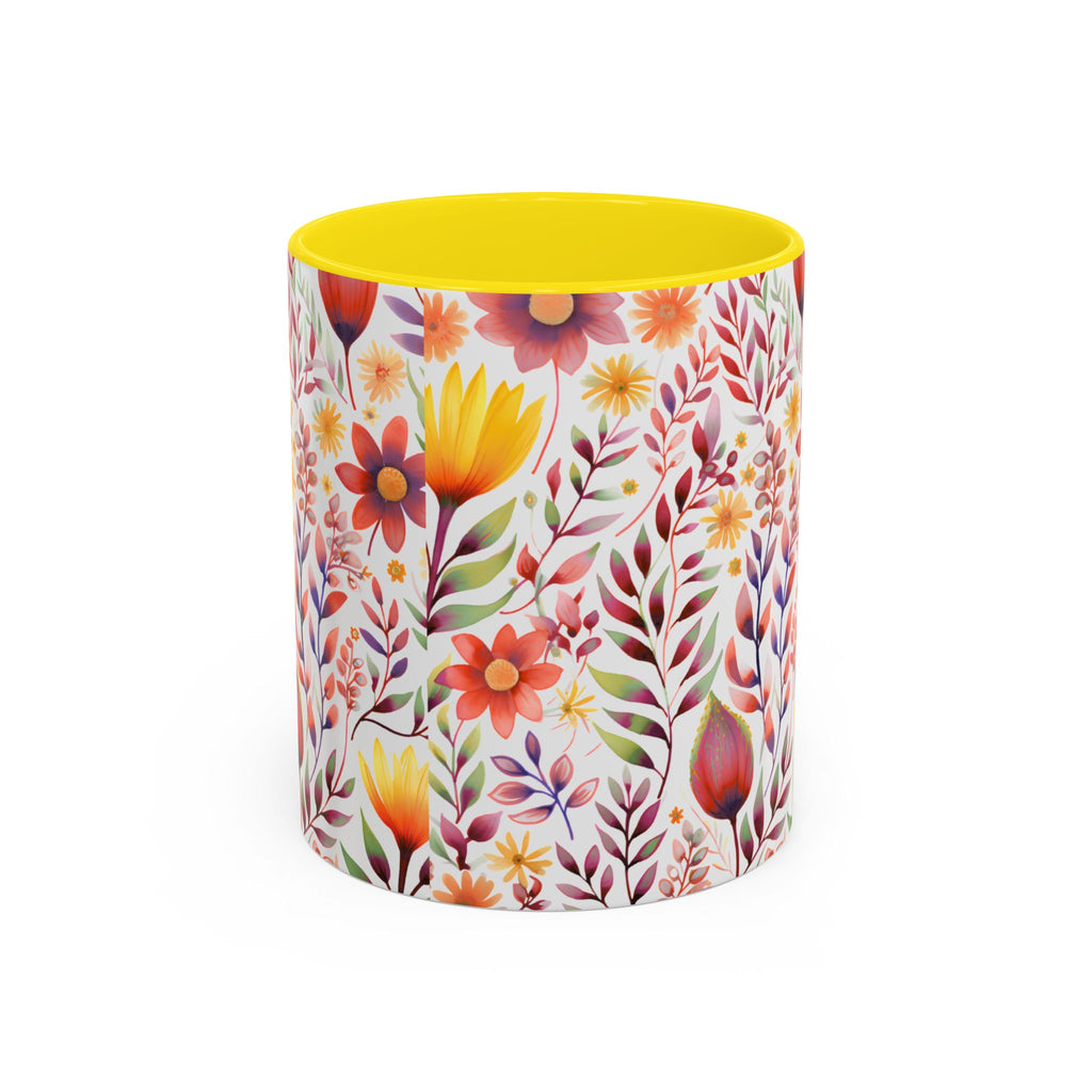 Floral Accent Coffee Mug – Colorful Watercolor Garden Design (11/15oz)