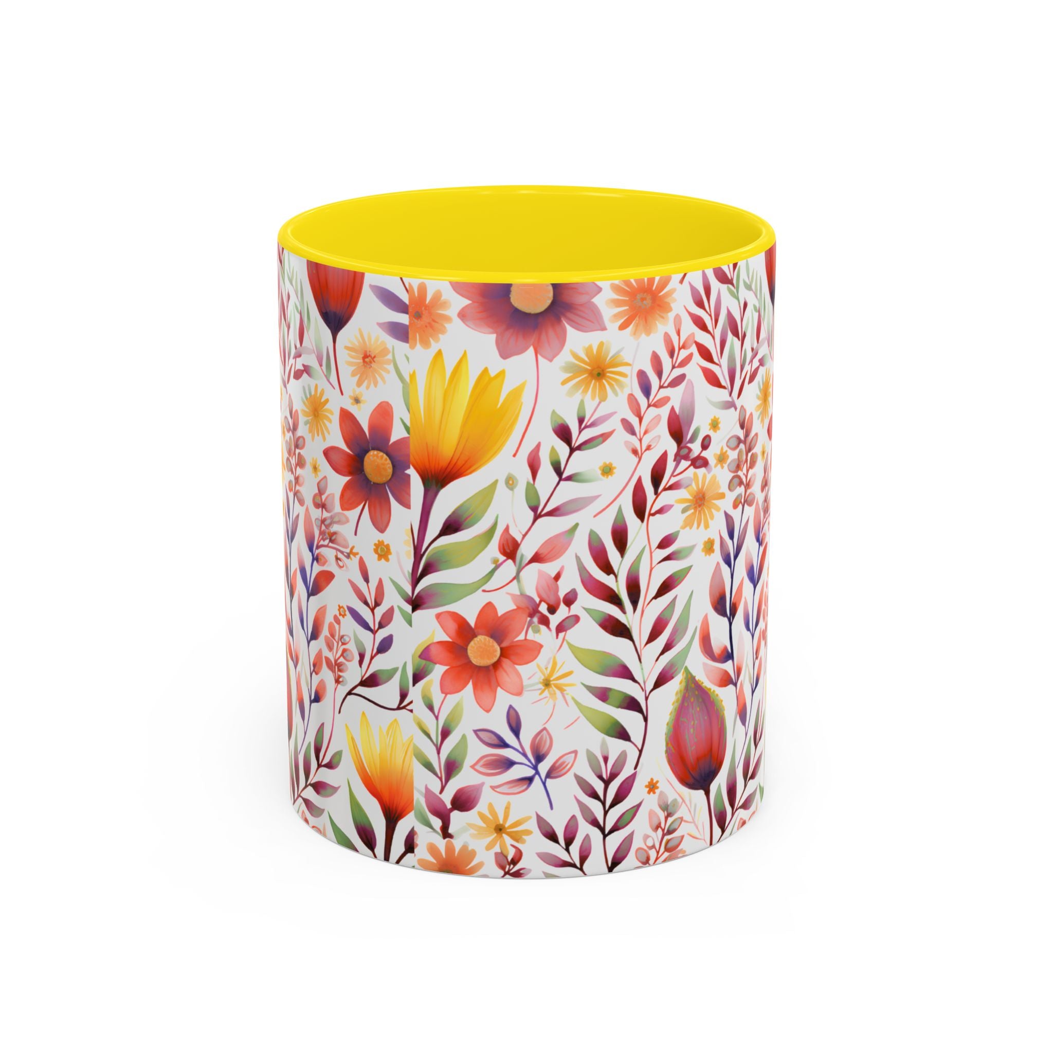 Floral Accent Coffee Mug – Colorful Watercolor Garden Design (11/15oz)