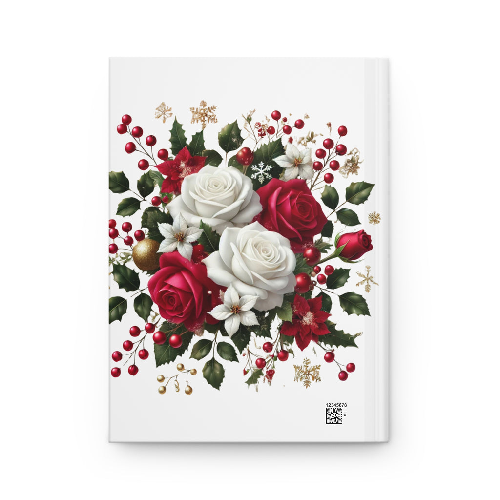 Christmas Rose Bouquet Hardcover Journal — Festive Red & White Floral Notebook