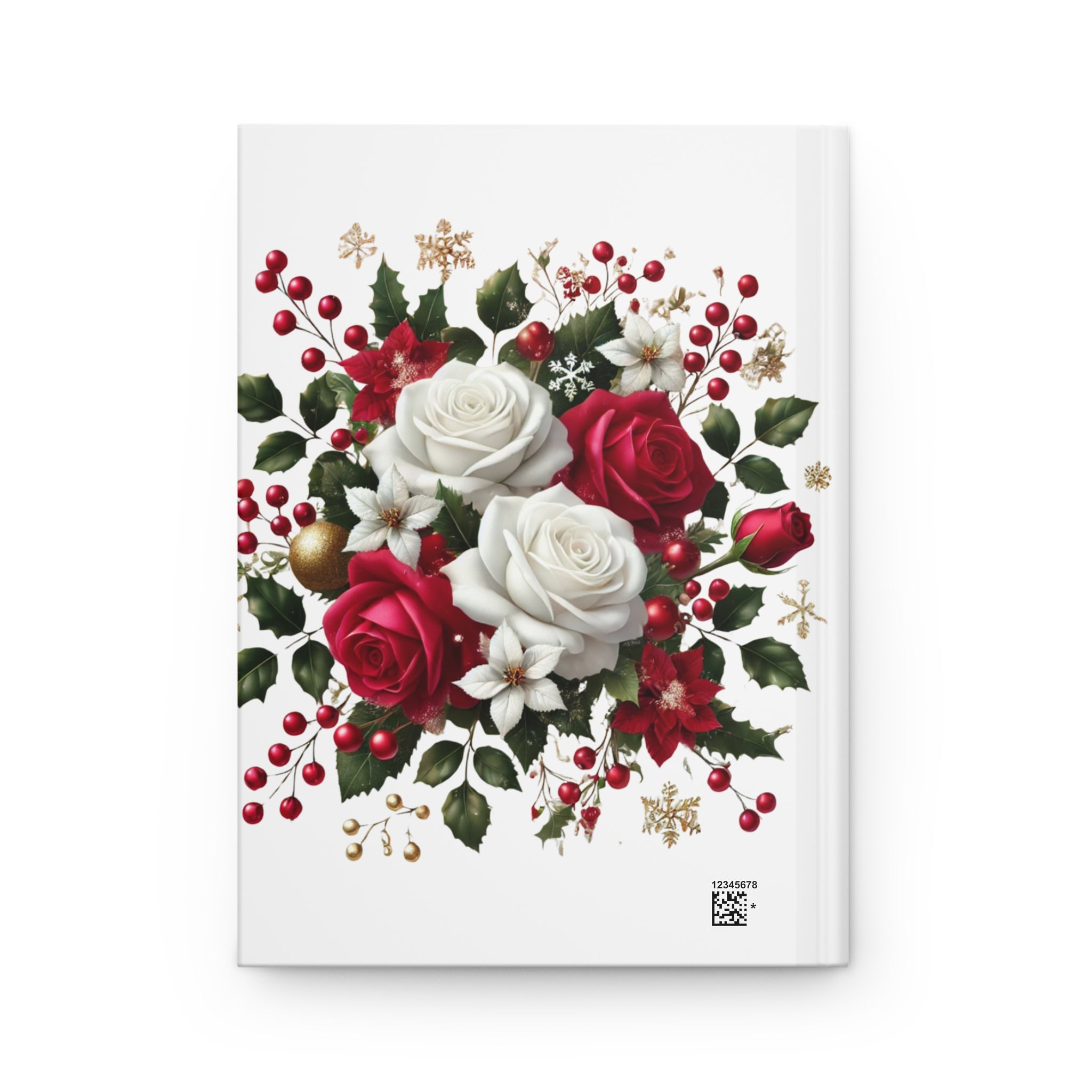 Christmas Rose Bouquet Hardcover Journal — Festive Red & White Floral Notebook