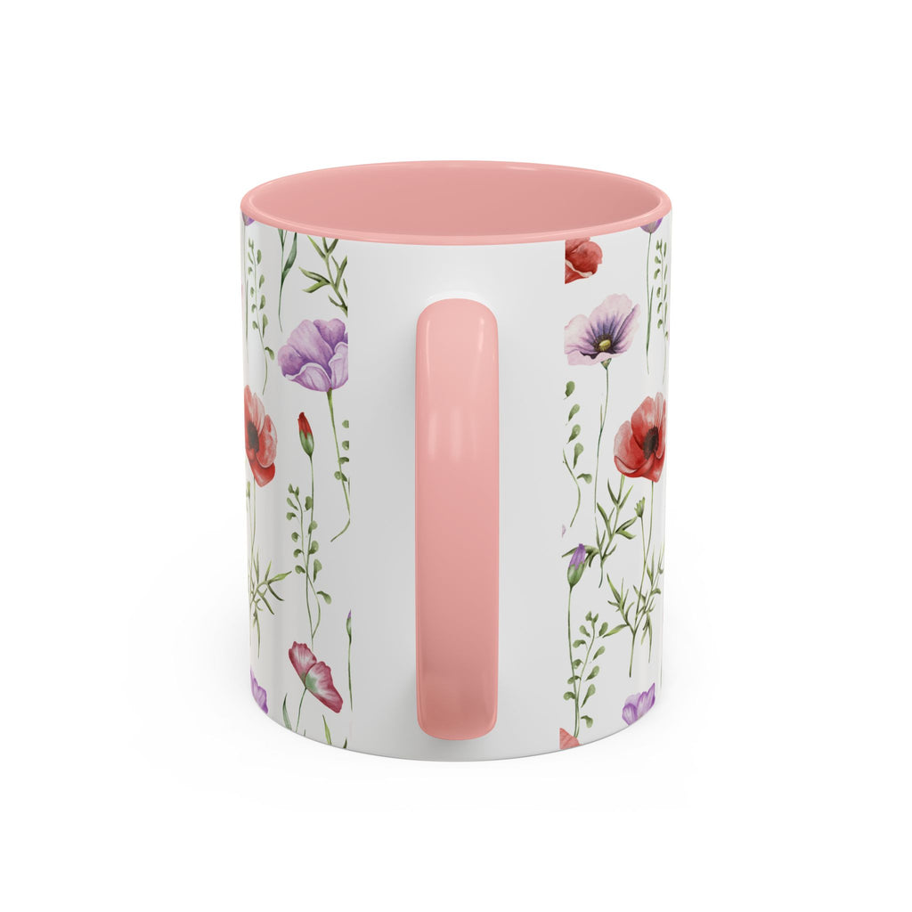 Floral Watercolor Accent Coffee Mug — Poppy & Wildflower Pattern (11/15oz)