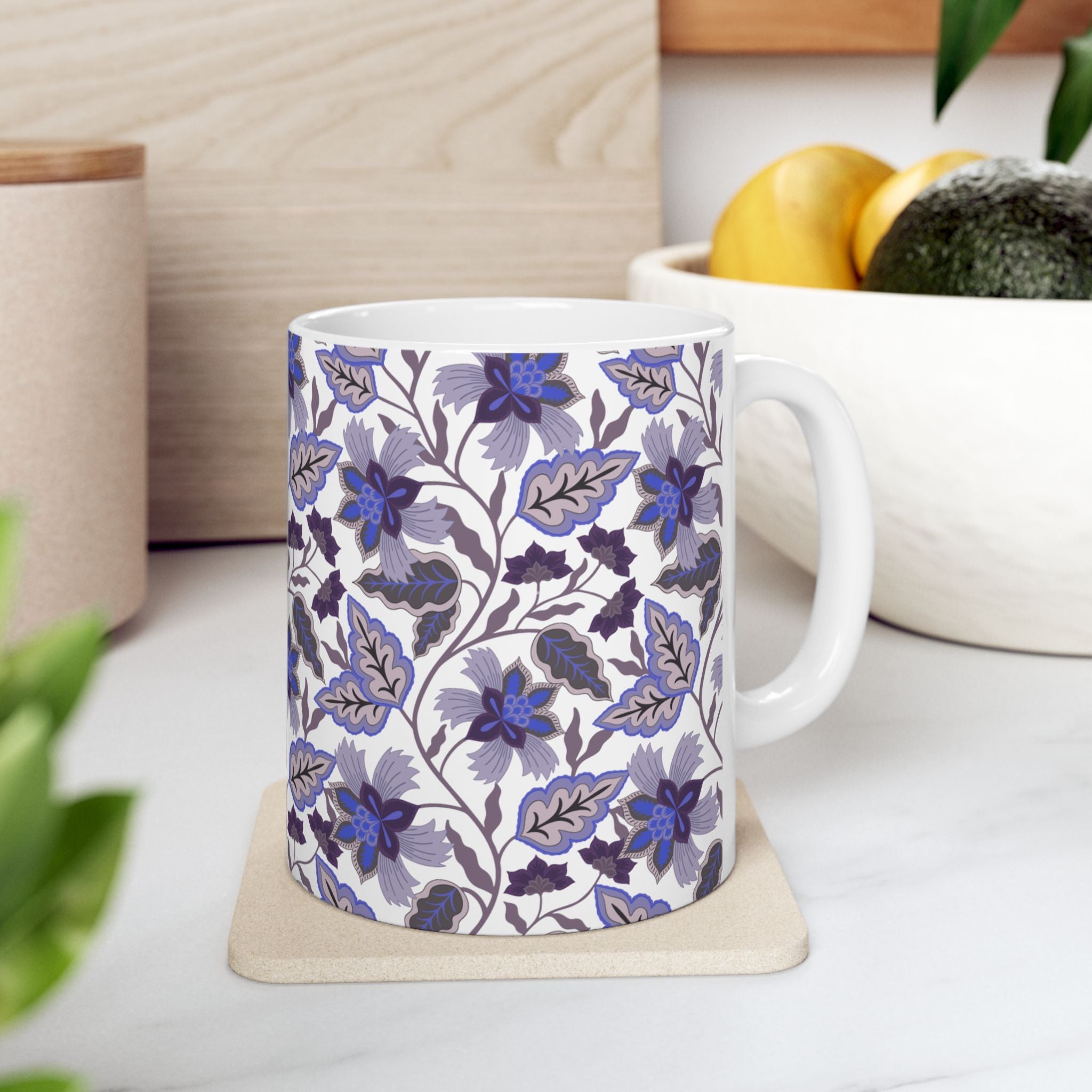 Blue Floral Ceramic Mug – Vintage Botanical Pattern (11oz & 15oz)