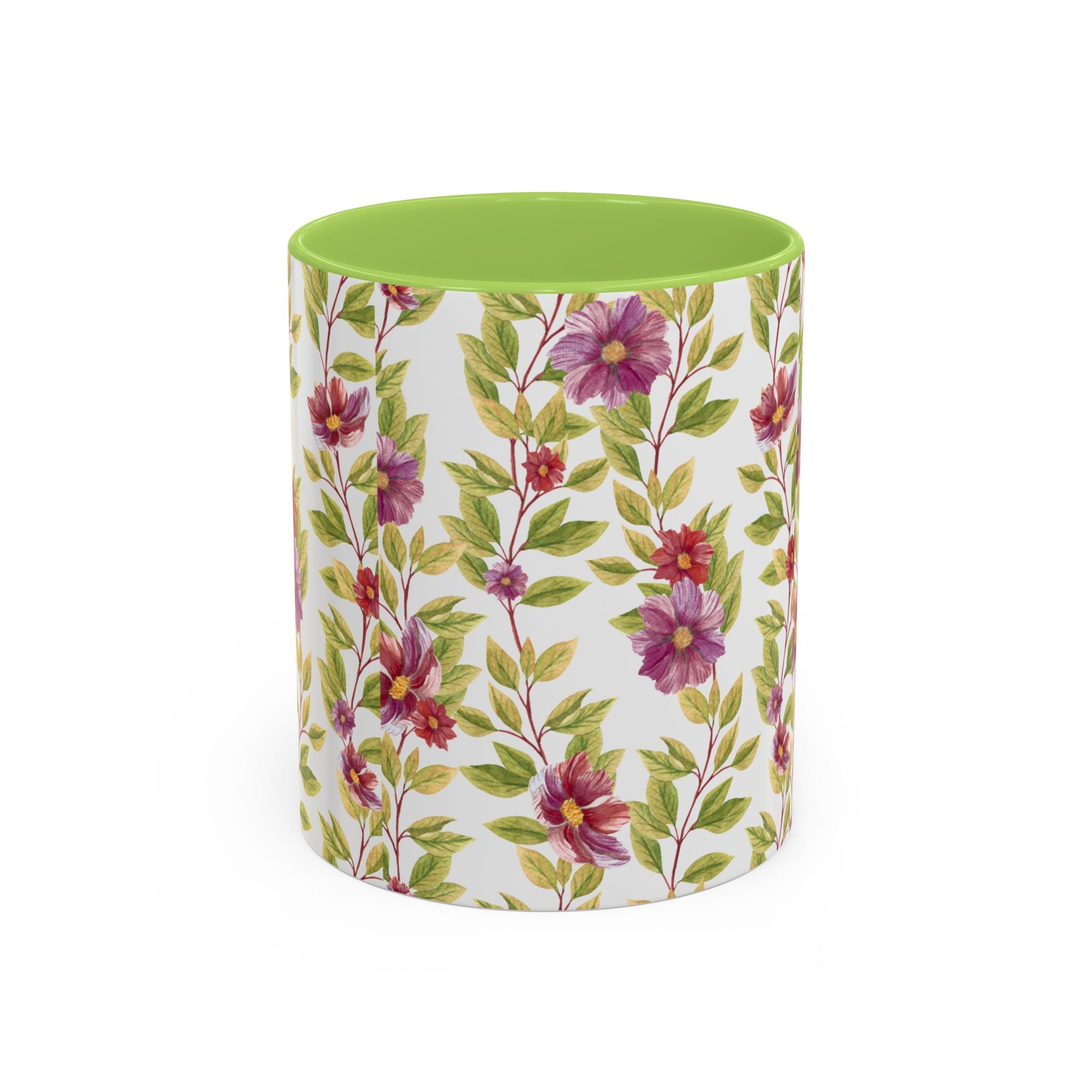 Floral Vine Accent Coffee Mug — Purple Watercolor Blossoms (11/15oz)